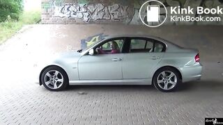 Woman poop shitting pooping outside parking wipeless