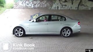 Woman poop shitting pooping outside parking wipeless