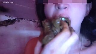 filthy shitpig eating scat right out of guys asshole