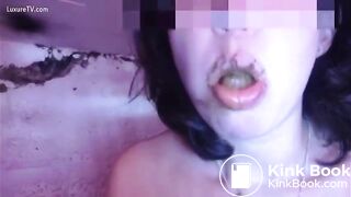 filthy shitpig eating scat right out of guys asshole