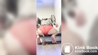 Girl pooping her red lace thong for me