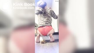 Girl pooping her red lace thong for me