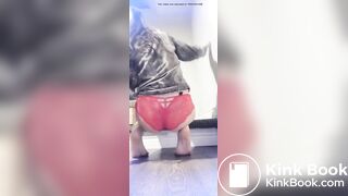 Girl pooping her red lace thong for me