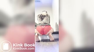 Girl pooping her red lace thong for me