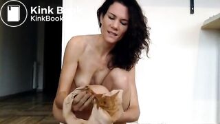 Very skinny lady, she makes a mess of poop, inside and