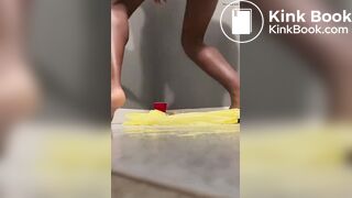 Shy ebony creamy shit in hand