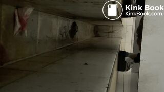 Chinese lady poops painful diarrhea in public toilet.