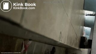 Chinese lady poops painful diarrhea in public toilet.