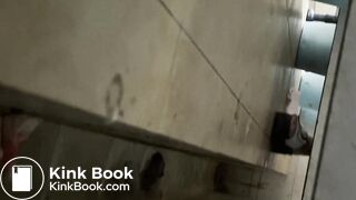 Chinese lady poops painful diarrhea in public toilet.