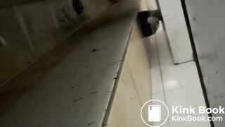 Chinese lady poops painful diarrhea in public toilet.