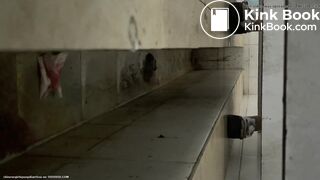 Chinese lady poops painful diarrhea in public toilet.