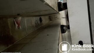 Chinese lady poops painful diarrhea in public toilet.