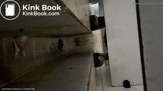 Chinese lady poops painful diarrhea in public toilet.