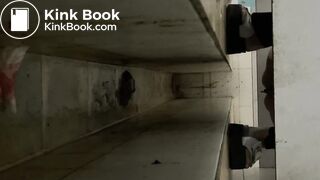 Chinese lady poops painful diarrhea in public toilet.