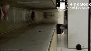 Chinese lady poops painful diarrhea in public toilet.