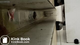 Chinese lady poops painful diarrhea in public toilet.