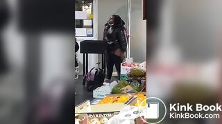 Lady caught shoplifting takes a shit