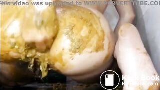 Messy fisting huge dildo scat