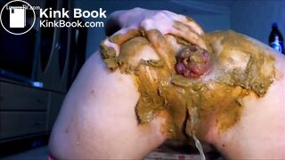 Cute cherry pattern panties ruined by her giant shit