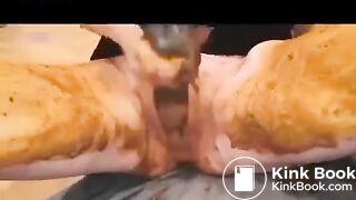 German scat lady playing in the kitchen..