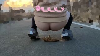 Japanese Twitter girl outside big long poop