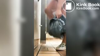 Chubby lady has diarrhea on public toilet floor