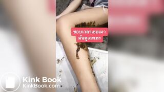 Thai girl drink wine pooping