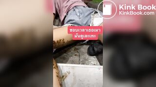 Thai girl drink wine pooping