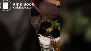 Thai girl drink wine pooping
