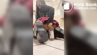 Sexy ebony shits coffee like liquid from ass n drinks