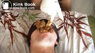 dm blonde shitting in the slave's mouth and sitting to