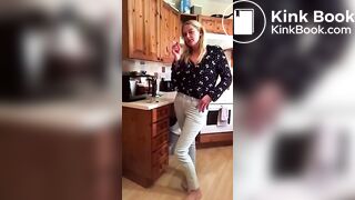 Blonde topless jeans poo