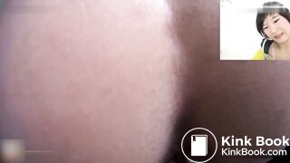 self filmed short haired woman strains to poop