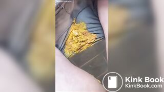 British lady grey leggings poop