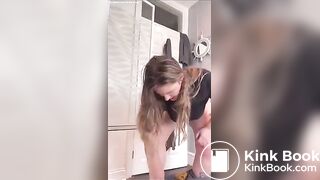 British lady grey leggings poop