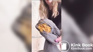 British lady grey leggings poop