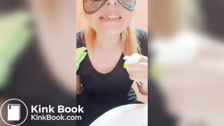 She eats her shit out of a public toilet