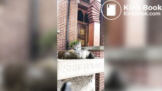 Sexy teen shits on a statue in public