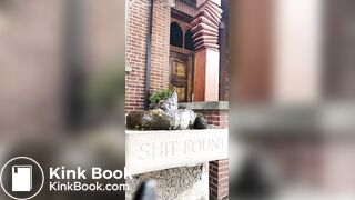 Sexy teen shits on a statue in public