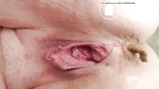 Close up chubby girl has a loose crackling poop