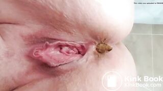 Close up chubby girl has a loose crackling poop