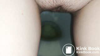 Showing hairy pussy while shitting