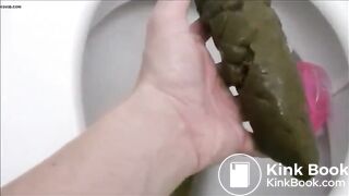 Girl shitting hard turd