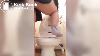 Asian chuppy girl pooping on toilet