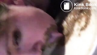 brunette with big tits eating shit during sex