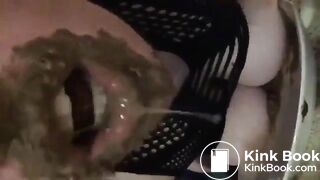 brunette with big tits eating shit during sex