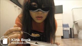 Asian bitch eats her own shit with a spoon
