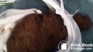 White cotton panty poop, mess on floor