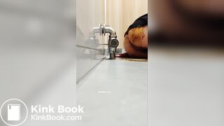 Drunk chinese girl sits on her poop
