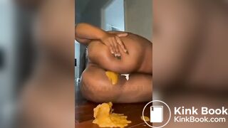 Hidden dildo in shitty ebony asshole